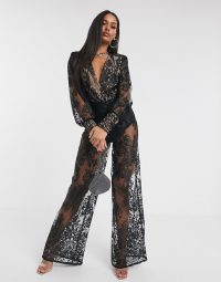 Missguided Peace and Love organza lace co-ord in black | semi sheer evening outfit