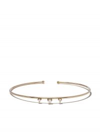 MIZUKI 14kt yellow gold three diamond open bracelet / delicate slim bangle / luxe accessory