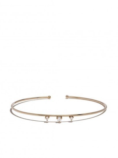 MIZUKI 14kt yellow gold three diamond open bracelet / delicate slim bangle / luxe accessory - flipped