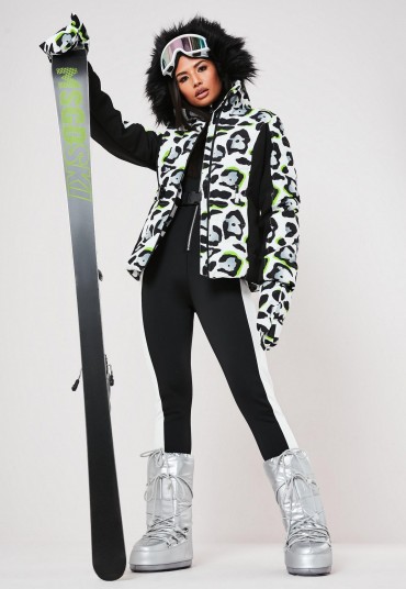 msgd ski white animal print padded jacket with mittens / winter sports jackets