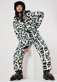 msgd ski white animal print padded snow suit / missguided sports suits