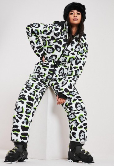msgd ski white animal print padded snow suit / missguided sports suits - flipped