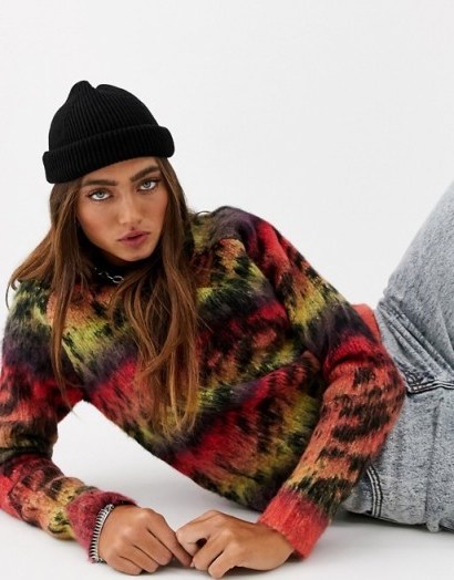 Noisy May oversized knitted jumper in abstract tie dye print / fluffy multi-coloured sweater - flipped