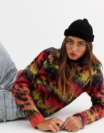 Noisy May oversized knitted jumper in abstract tie dye print / fluffy multi-coloured sweater