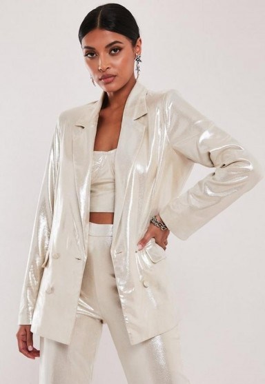 MISSGUIDED nude co ord shimmer oversized blazer / shiny going out jackets - flipped