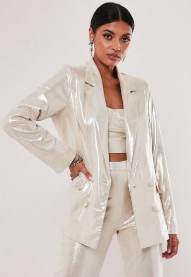 MISSGUIDED nude co ord shimmer oversized blazer / shiny going out jackets