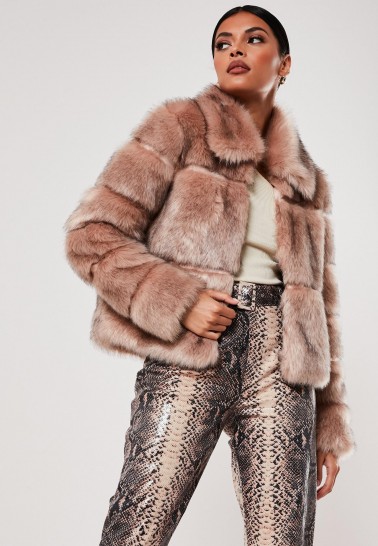 MISSGUIDED nude faux fur pelted coat / affordable winter luxe