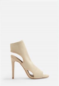 MISSGUIDED nude knit open toe heeled sandals / neutral cut-out heels