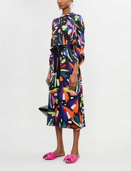 OLIVIA RUBIN Seraphina silk-satin midi dress in abstract floral ~ multicoloured dresses - flipped