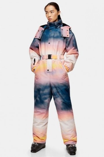 Topshop SNO Ombré Printed Hooded Ski Snow Suit – snow sport fashion – winter skiing suits - flipped