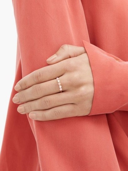 IRENE NEUWIRTH Opal, diamond & 18kt rose-gold ring in pink ~ slender band rings ~ delicate jewellery - flipped