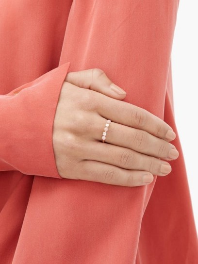 IRENE NEUWIRTH Opal, diamond & 18kt rose-gold ring in pink ~ slender band rings ~ delicate jewellery