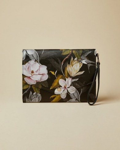 TED BAKER LIBBYY Opal print envelope pouch in black / flower print clutch - flipped