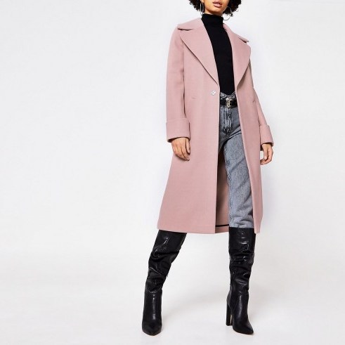 RIVER ISLAND Pink longline single breasted coat - flipped