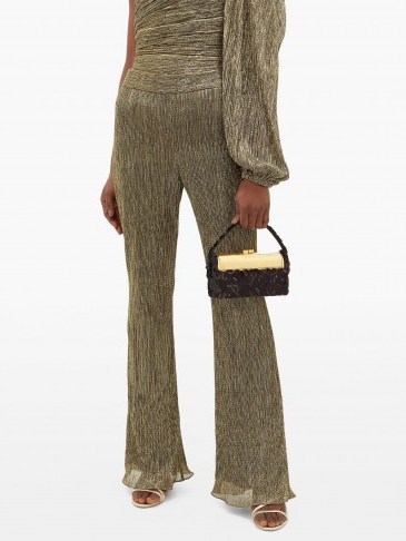 PETER PILOTTO Plissé metallic-jersey trousers in gold ~ luxe evening pants - flipped