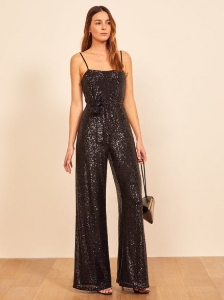 REFORMATION Prince Jumpsuit in Black ~ sparkling strappy jumpsuits - flipped