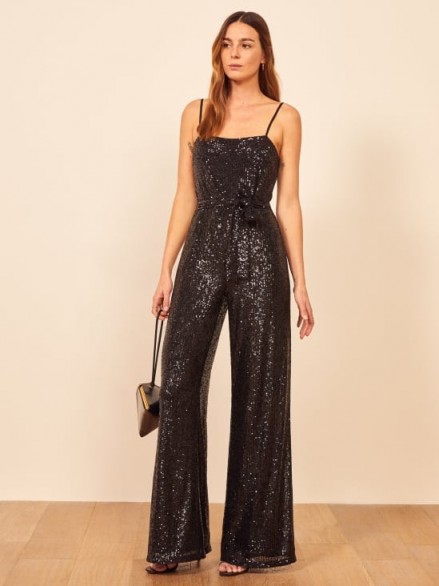 REFORMATION Prince Jumpsuit in Black ~ sparkling strappy jumpsuits