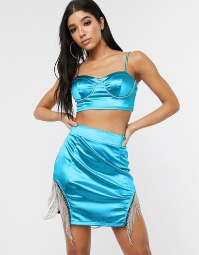 Public Desire bralet with diamante trim co-ord in teal - flipped