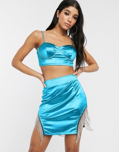 Public Desire bralet with diamante trim co-ord in teal