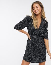 Pull&Bear wrap dress in dot print / puff sleeved day dresses