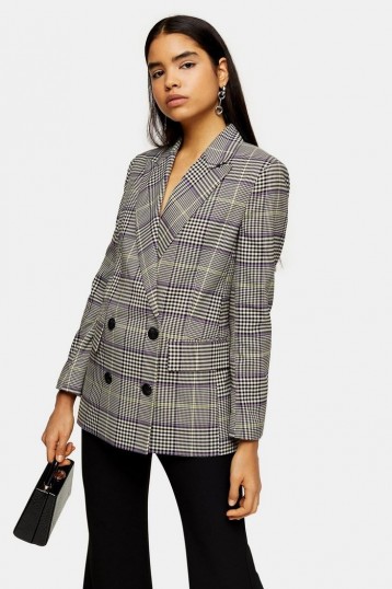TOPSHOP Purple Check Double Breasted Blazer / checked jackets