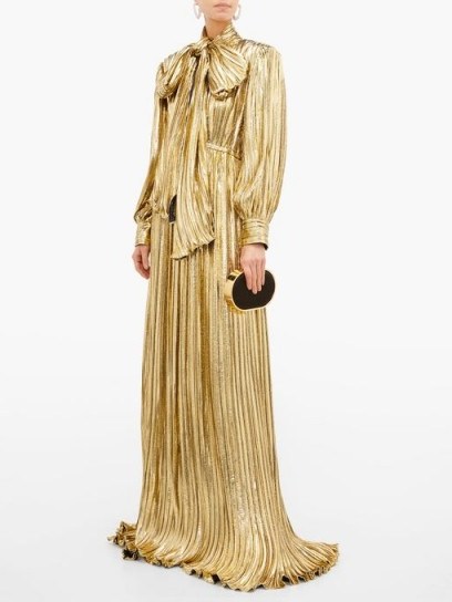 GUCCI Pussy-bow silk-blend gold-lamé gown – luxury designer gowns – event glamour - flipped