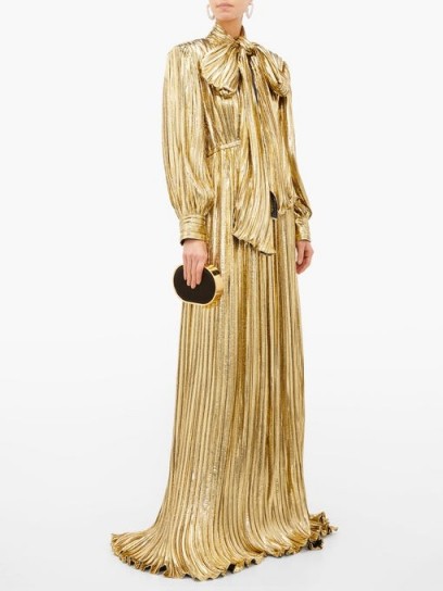 GUCCI Pussy-bow silk-blend gold-lamé gown – luxury designer gowns – event glamour