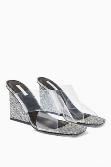 TOPSHOP RACY Silver Glitter Wedges - flipped