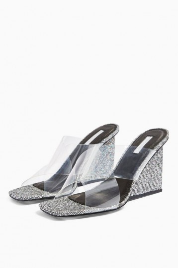 TOPSHOP RACY Silver Glitter Wedges