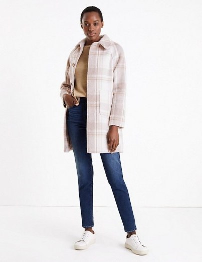 M&S COLLECTION Raglan Checked Car Coat in Natural Mix - flipped