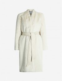 REISS Halle shawl-collar faux-fur coat in white / luxe winter coats