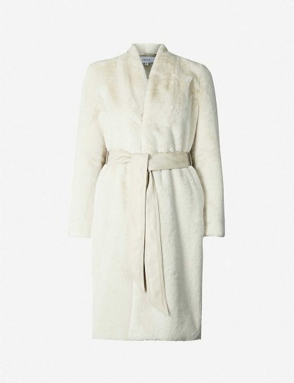REISS Halle shawl-collar faux-fur coat in white / luxe winter coats - flipped