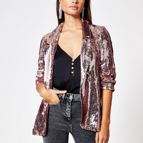 RIVER ISLAND Rose gold sequin embellished blazer / going out jackets - flipped