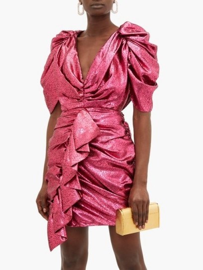 HALPERN Ruffled pink devoré-lamé mini dress ~ party glamour - flipped