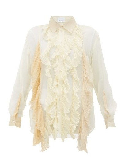 BURBERRY Ruffled pleated silk-crepe blouse in cream ~ feminine ruffles ~ designer blouses - flipped