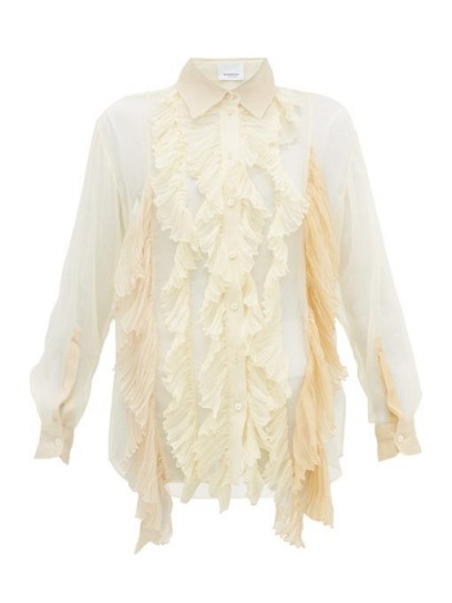 BURBERRY Ruffled pleated silk-crepe blouse in cream ~ feminine ruffles ~ designer blouses