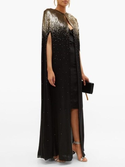 GIVENCHY Sequinned silk-chiffon cape in black / long shimmering capes - flipped