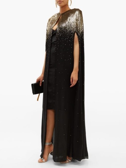 GIVENCHY Sequinned silk-chiffon cape in black / long shimmering capes
