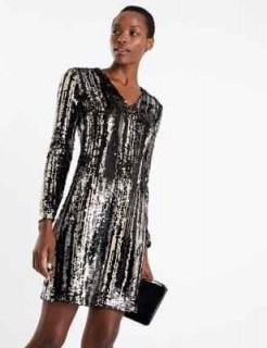 M&S COLLECTION Sparkly Shift Mini Dress in black mix ~ sequinned party dresses - flipped