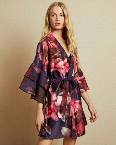 TED BAKER VARITA Splendour kimono in purple / kimonos / ruffle sleeve robes - flipped