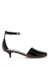 BURBERRY Stadling crocodile-effect leather pumps in black / squared off peep toe shoes