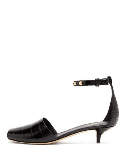 BURBERRY Stadling crocodile-effect leather pumps in black / squared off peep toe shoes - flipped