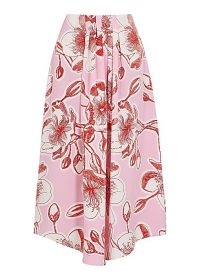 STINE GOYA Blossom floral-print silk midi skirt ~ pink asymmetric skirts