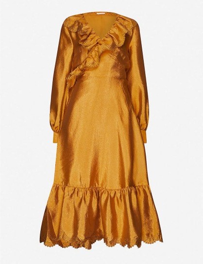 STINE GOYA Steffi puffed-sleeve crepe midi dress in gold - flipped