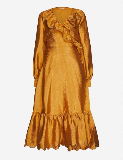STINE GOYA Steffi puffed-sleeve crepe midi dress in gold