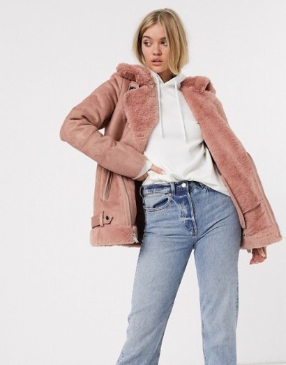 Stradivarius aviator jacket in pink / casual winter jackets with style - flipped
