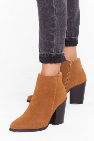 NASTY GAL Suede With Me Ankle Boots in tan - flipped