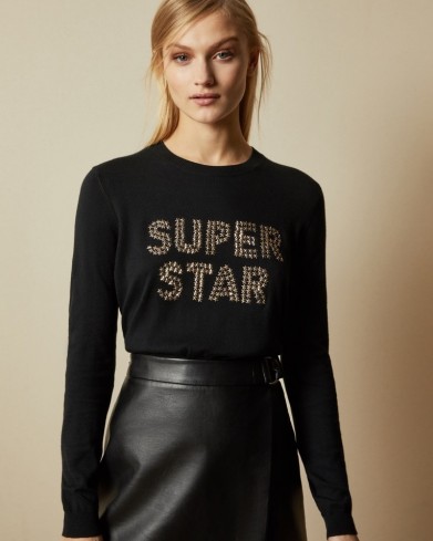 TED BAKER MARLIEE Superstar hotfix jumper in black / embellished sweater