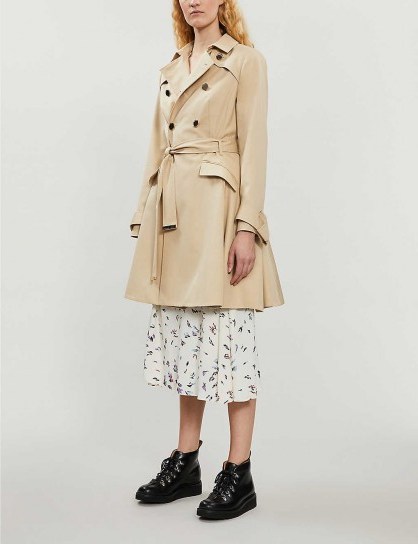 TED BAKER Luciey belted cotton-gabardine coat in natural ~ fit and flare mac - flipped
