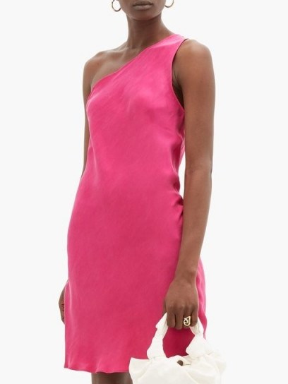 WORME The One Shoulder silk mini dress in dark pink - flipped